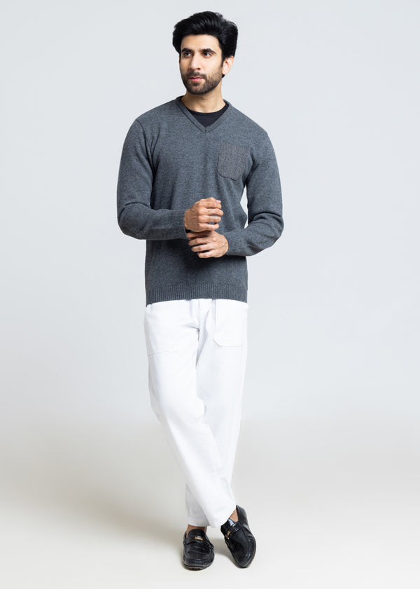 Black-V-Neck Full Sleeves Sweater (552-14)