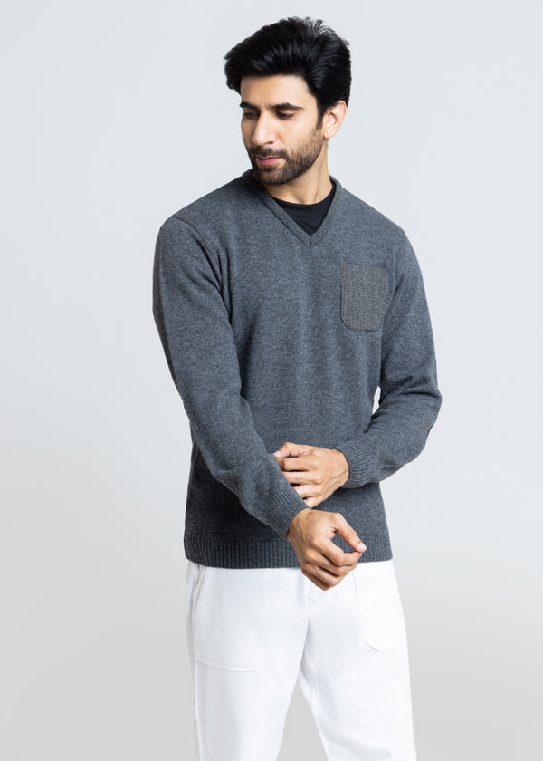 Black-V-Neck Full Sleeves Sweater (552-14)