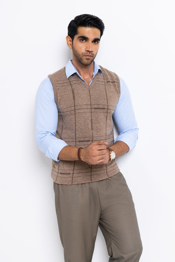 Walnut-V-Neck Sando Sweater (656-14)