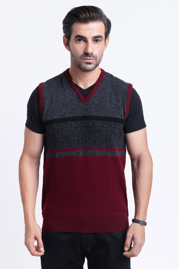 O-Maroon-V-Neck Sando Sweater (662-14)