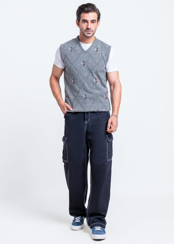 St-Grey-V-Neck Sando Sweater (664-14)