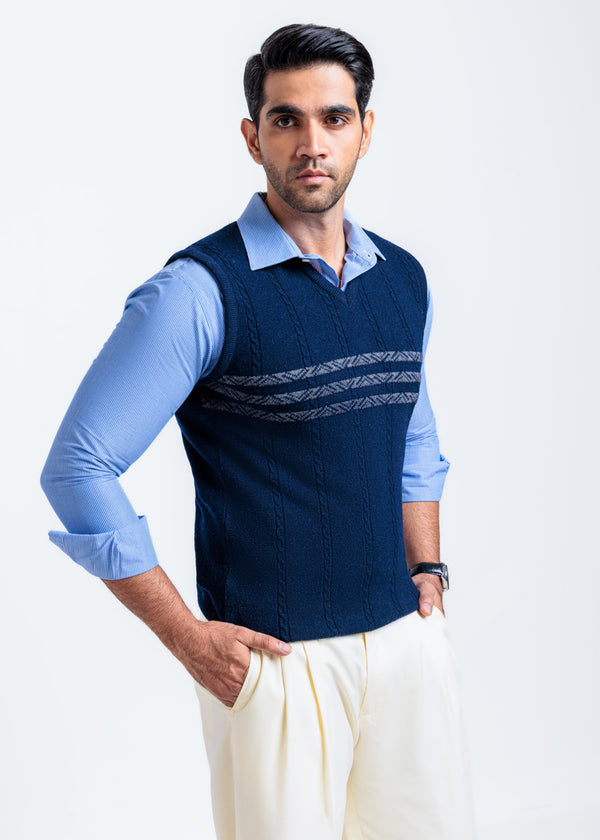 Dn-Blue-V-Neck Sando Sweater (665-14)