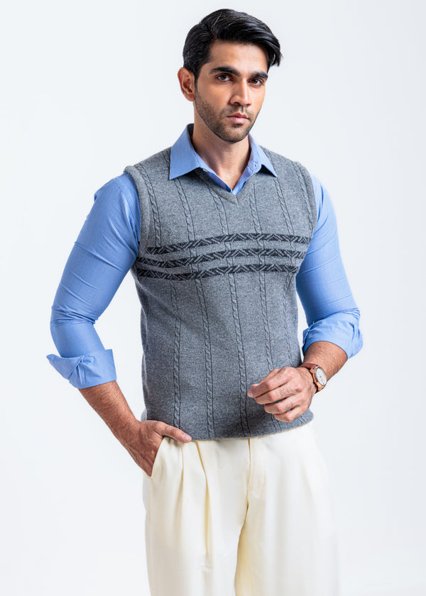 St-Grey-V-Neck Sando Sweater (665-14)