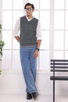 ST-GREY-V-NECK SANDO SWEATER (665-15)