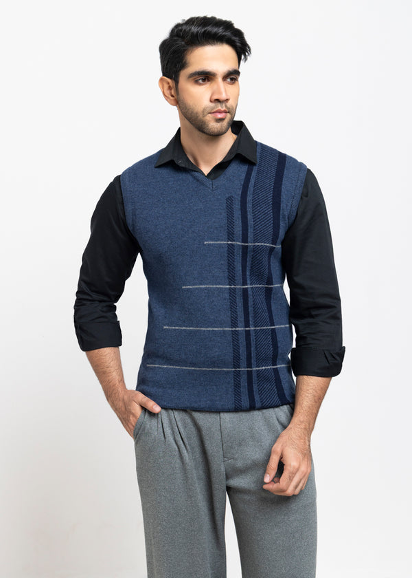 N-D-Blue-V-Neck Sando Sweater (668-14)