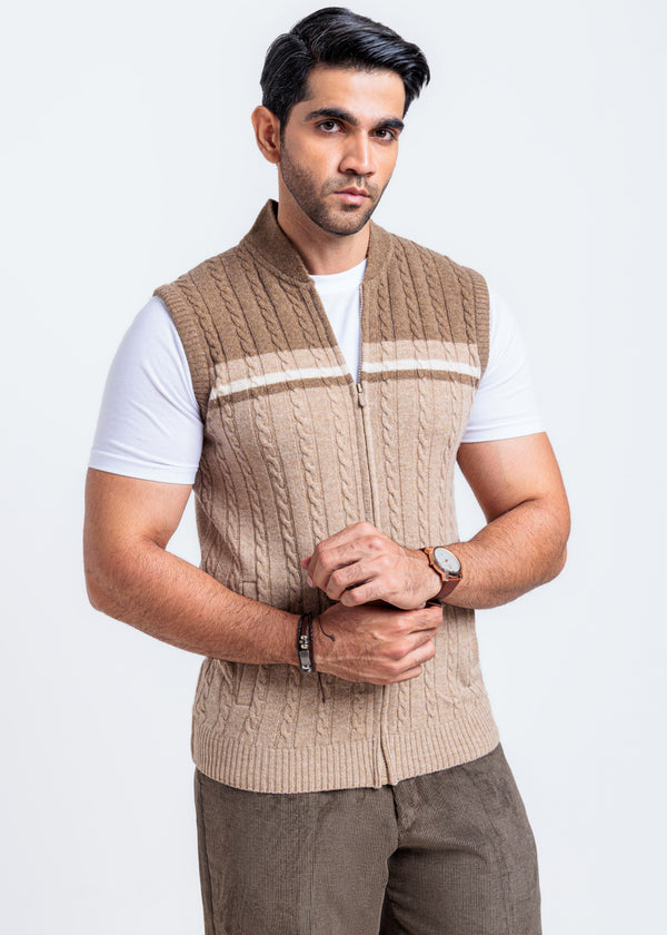 Mashroom-Baseball Collar Zipper Sando Sweater (784-14)