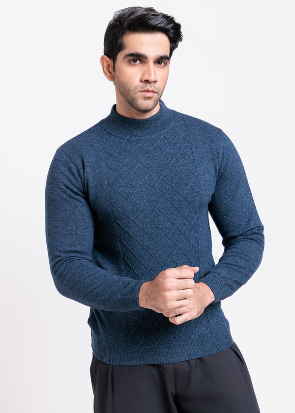N-D-Blue-Round Turtle Neck Full Sleeve Sweater (851-14)