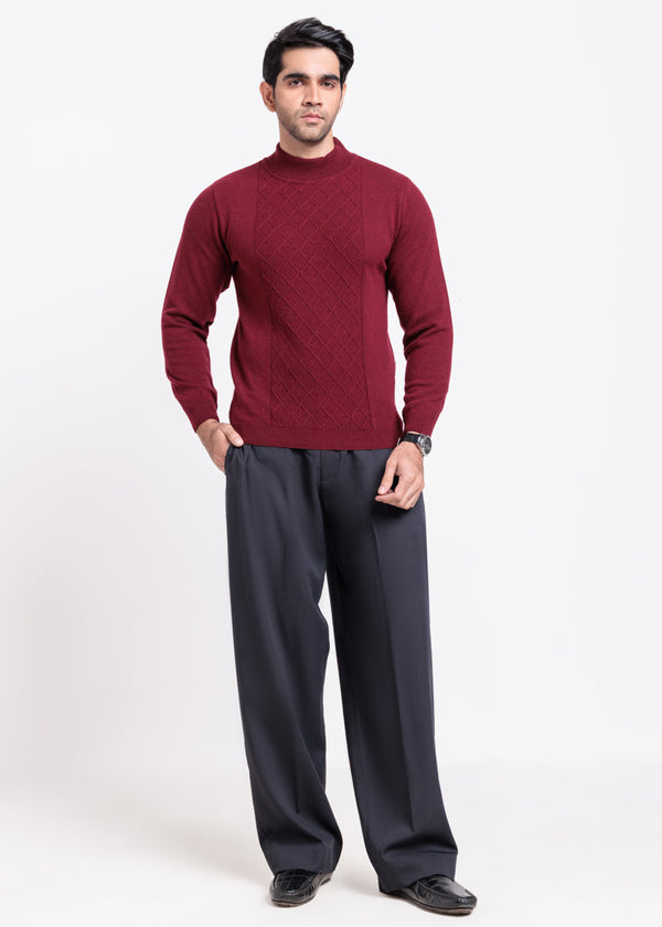 O-Maroon-Round Turtle Neck Full Sleeve Sweater (851-14)