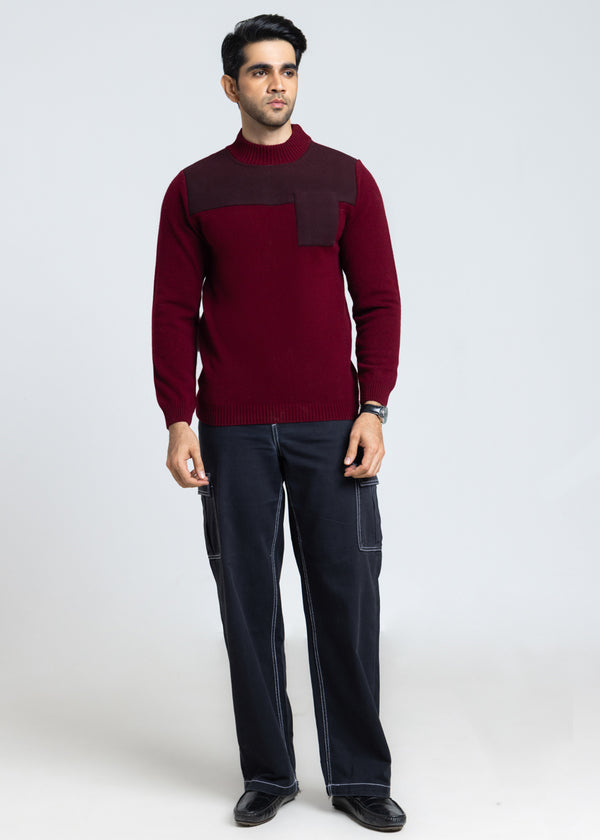 O-Maroon-Round Turtle Neck Full Sleeves Sweater (855-14)