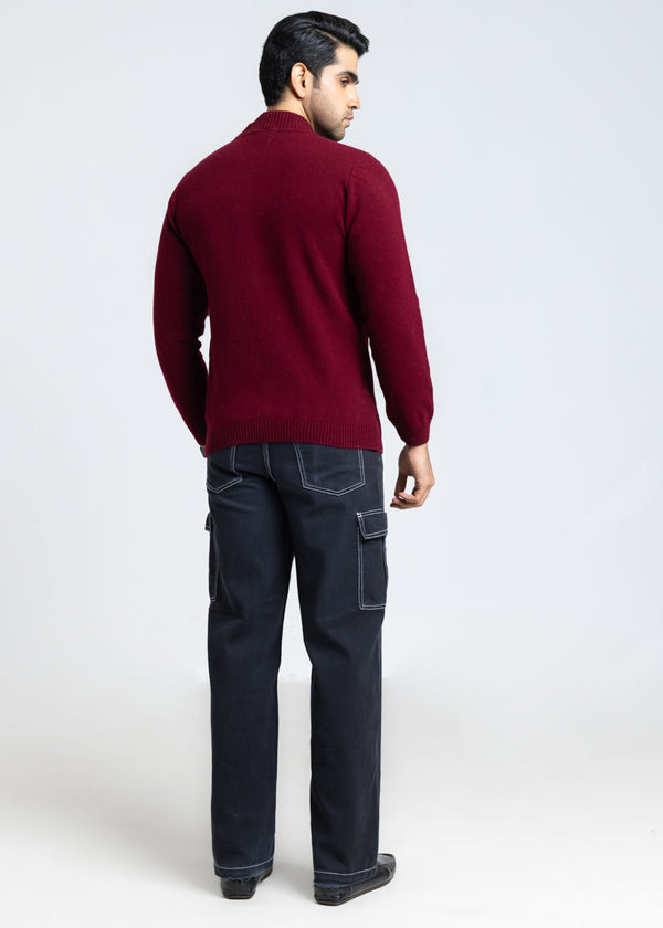 O-Maroon-Round Turtle Neck Full Sleeves Sweater (855-14)
