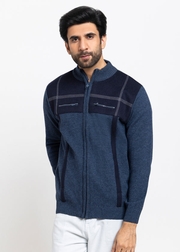 N-D-Blue-Turtle Neck Zipper Full Sleeves Sweater (909-14)