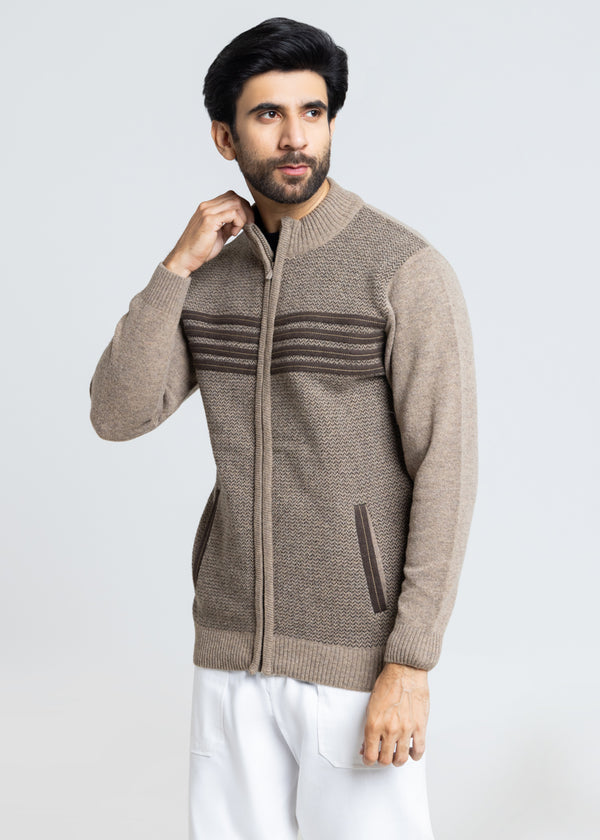 Walnut-Turtle Neck Zipper Full Sleeves Sweater (911-14)