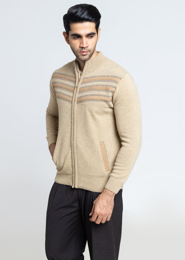 Wheat-Turtle Neck Zipper Full Sleeves Sweater (912-14)
