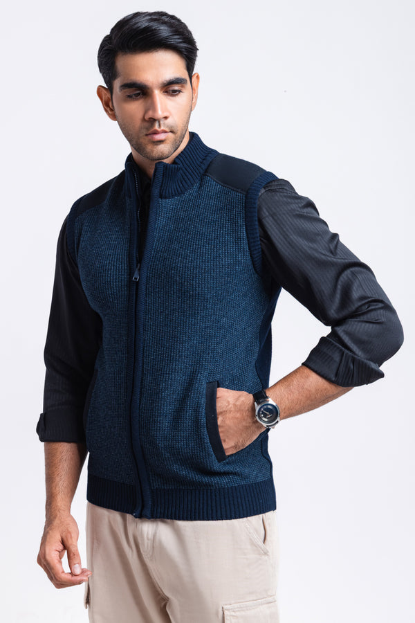 Dn-Blue-Turtle Neck Zipper Full Sleeves Sweater (987-14)