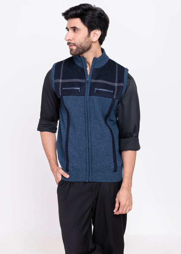 N-D-Blue-Gents Turtle Neck Zipper Sando Sweater (989-14)