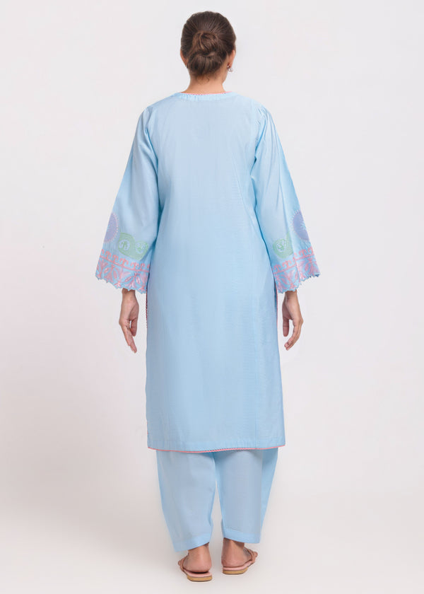 L-Blue-Cotton Silk-2 Piece (WPS252SE3064)