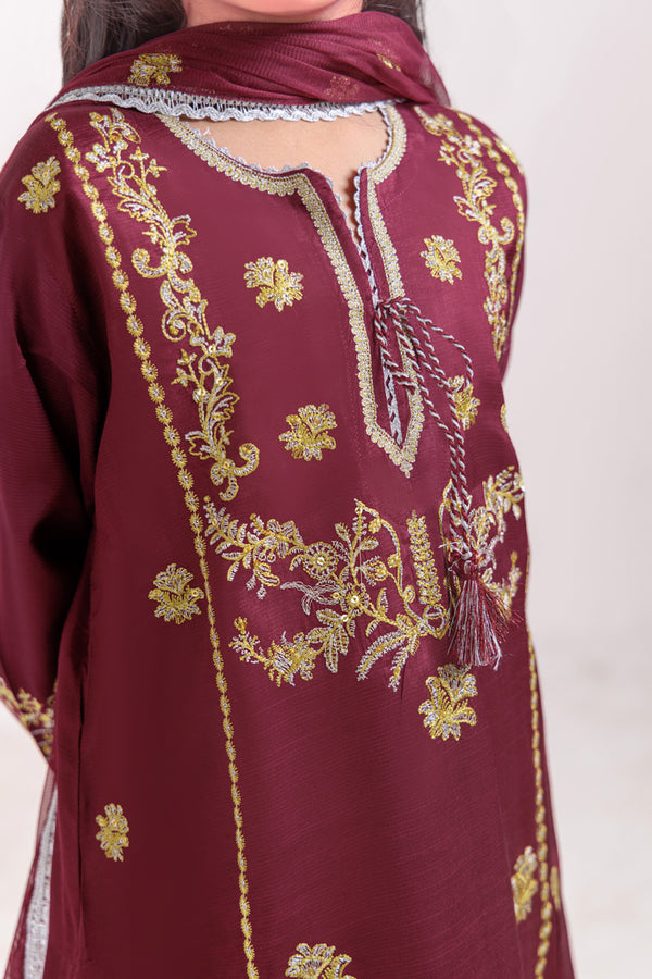 Burgundy-Raw Silk-3 Piece (G25FE3012)