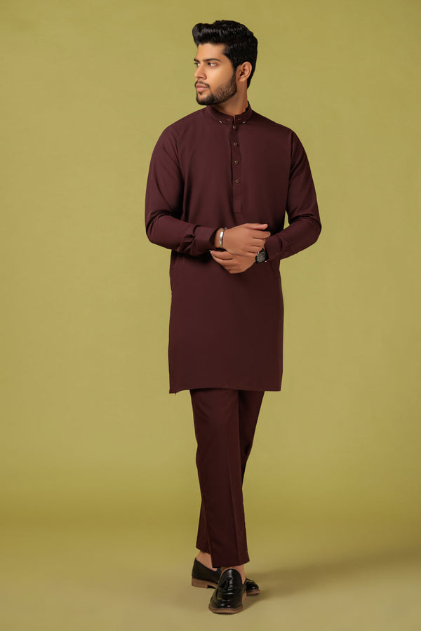 RED WINE-BLENDED-KURTA PAJAMA TROUSER - (KSB23-005)