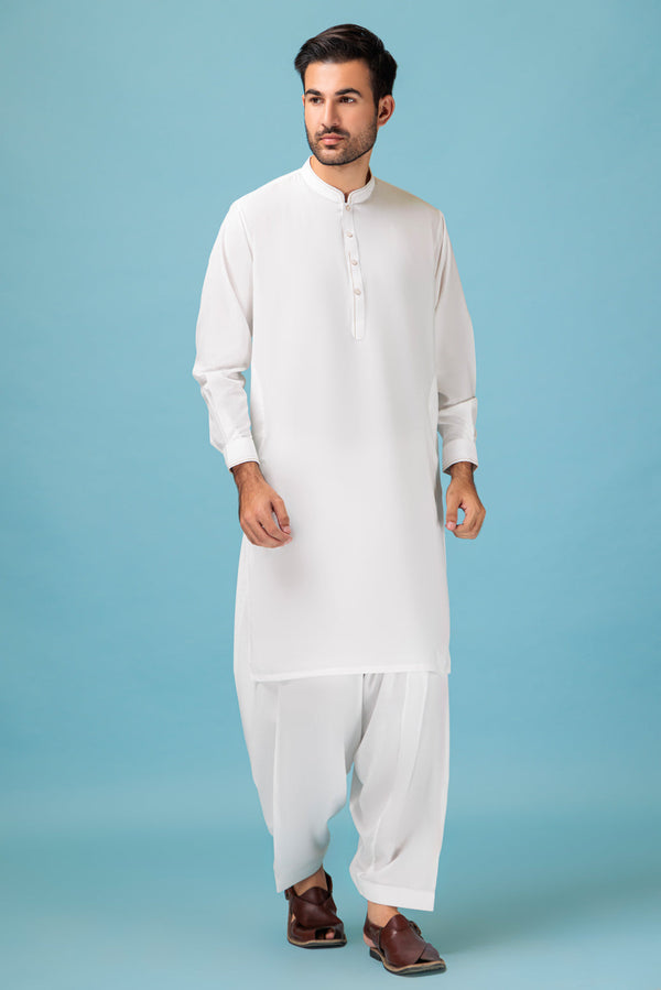 O-WHITE-BLENDED-KURTA SHALWAR - (KSRB23-005)