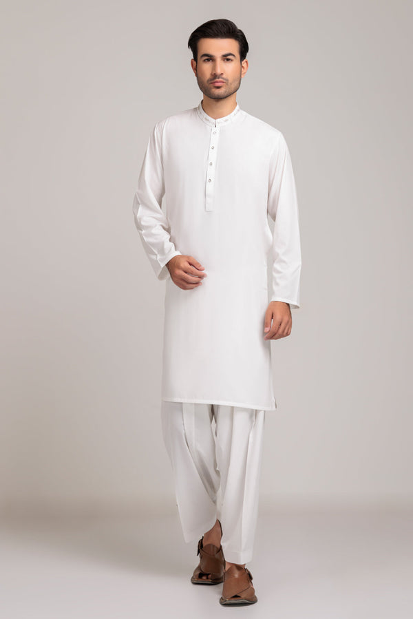 EG-WHITE-BLENDED-KURTA SHALWAR (KSRS23-032)