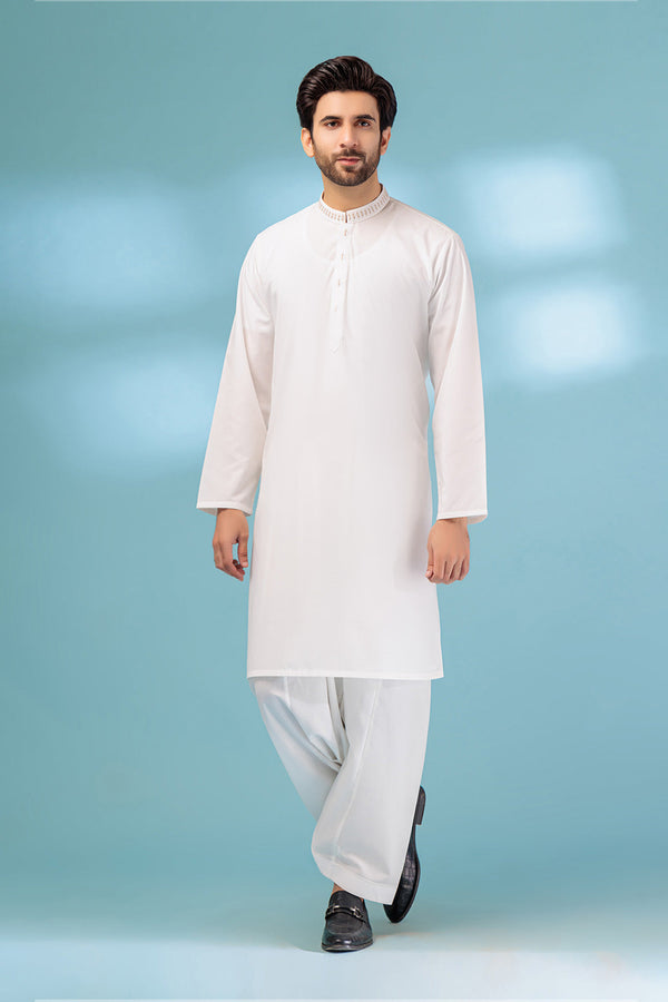 EG-WHITE-BLENDED-KURTA SHALWAR - (KSRS23-102)