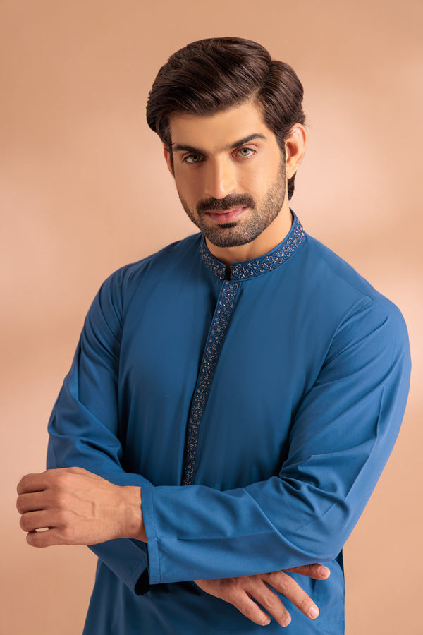 U-BLUE-BLENDED-KURTA SHALWAR - (KSRS24-002)