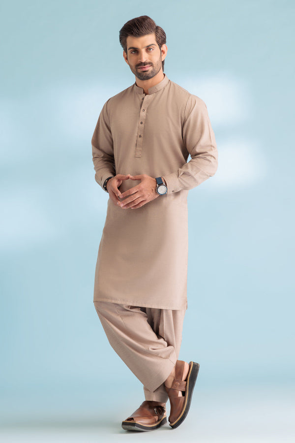 P-KHAKI-BLENDED-KURTA SHALWAR - (KSRW23-013)