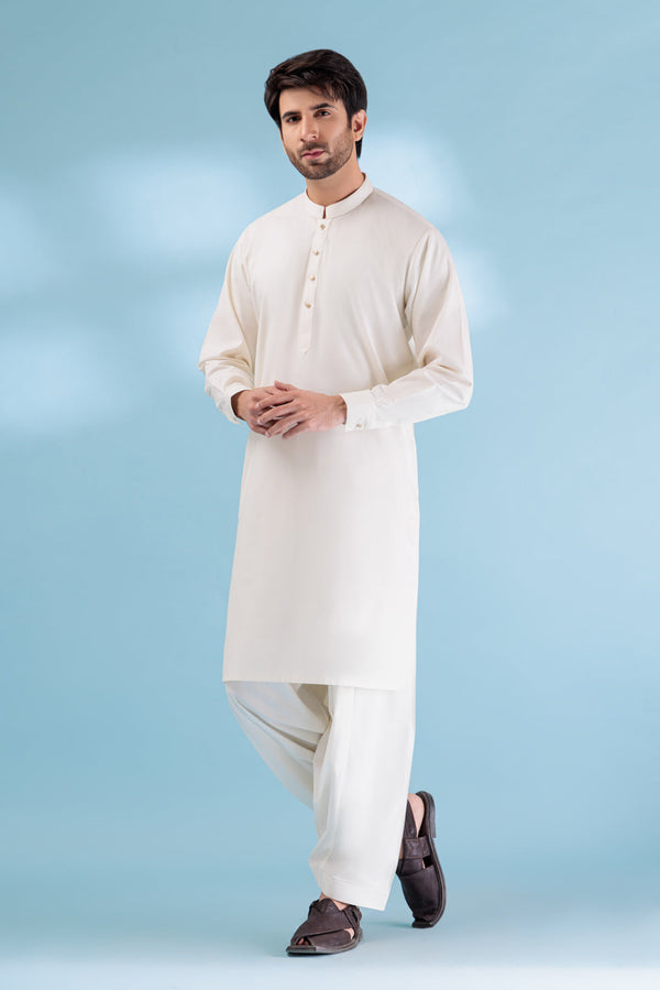 EG-WHITE-BLENDED-KURTA SHALWAR - (KSRW23-021)