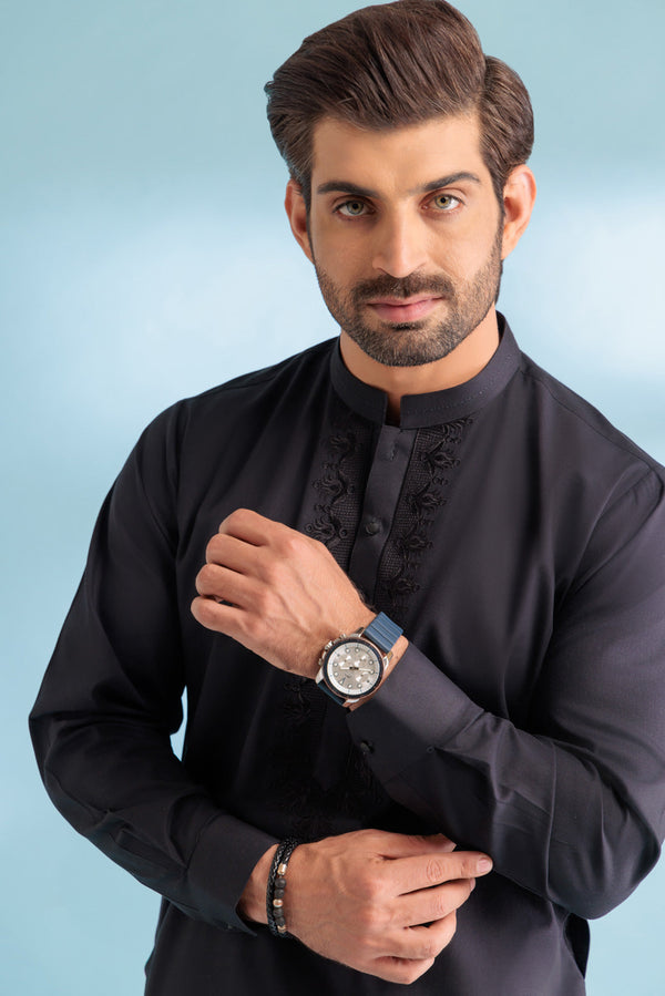 BLACK-DOBBY-KURTA SHALWAR - (KSRW23-047)