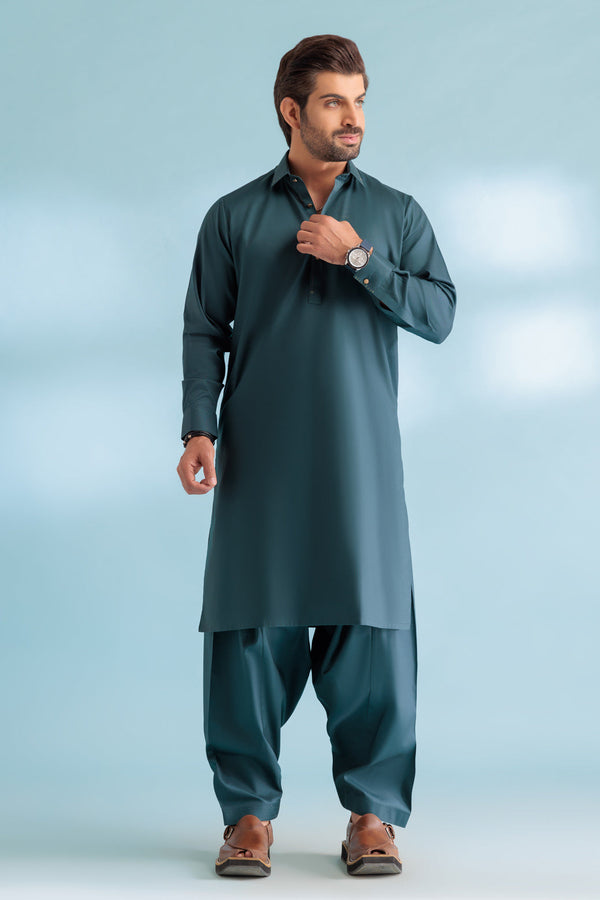 D-GREEN-COTTON-KURTA SHALWAR - (KSRW23-050)