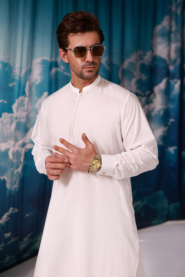 O-WHITE-BLENDED-KURTA SHALWAR - (KSRW24-018)