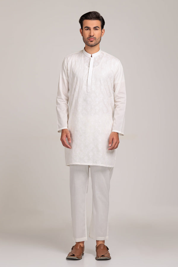 O-WHITE-COTTON-KURTA PAJAMA TROUSER (KSS23-005)