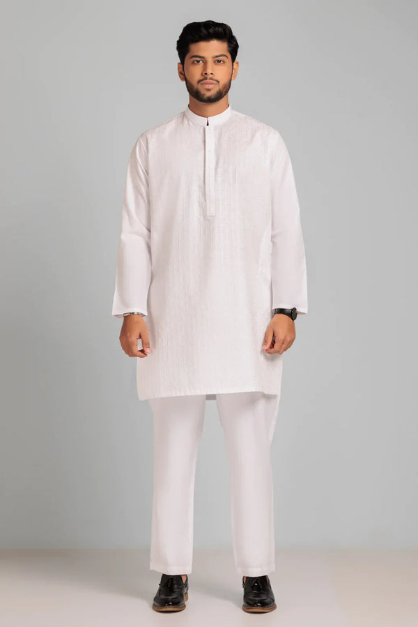 BR-WHITE-BLENDED-KURTA PAJAMA TROUSER (KSS23-016)