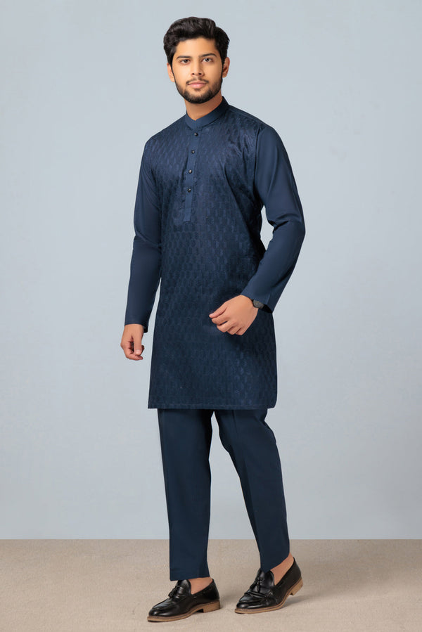 N-BLUE-COTTON-KURTA PAJAMA TROUSER (KSS23-019)