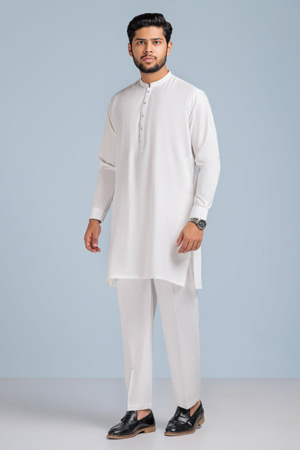 WHITE-BLENDED-KURTA PAJAMA TROUSER (KSS23-025)