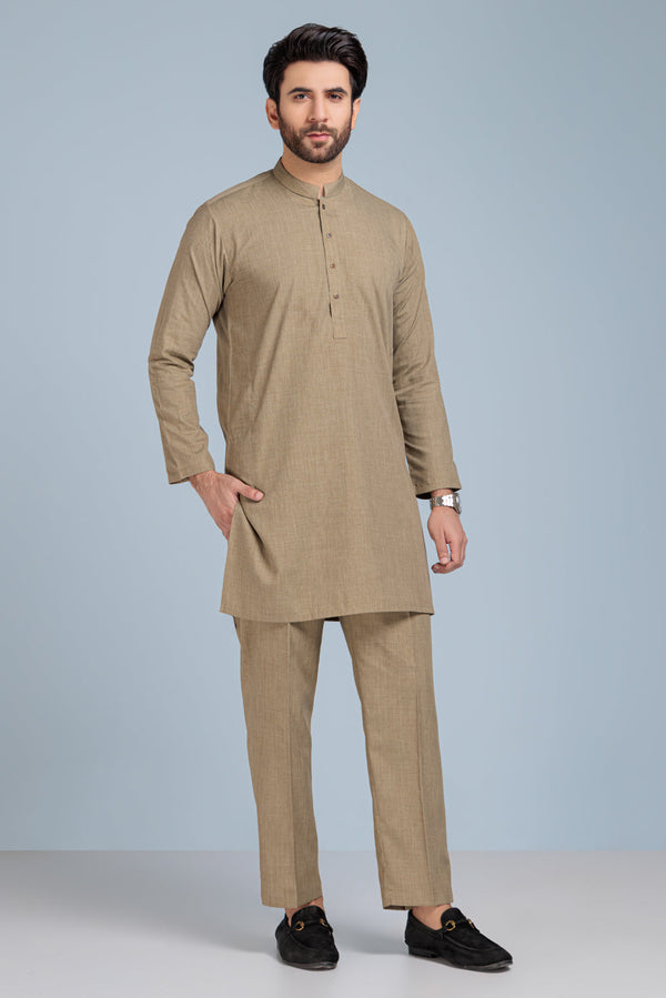 WARM TAN-BLENDED-KURTA PAJAMA TROUSER (KSS23-028)