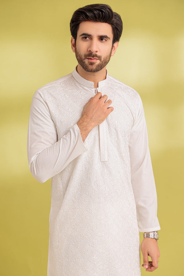 O-WHITE-BLENDED-KURTA PAJAMA TROUSER - (KSS23-051)