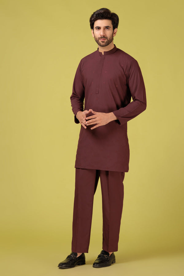 BRICK-BLENDED-KURTA PAJAMA TROUSER - (KSS23-067)