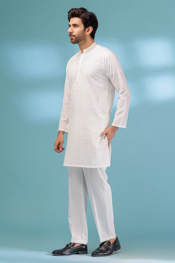 O-WHITE-BLENDED-KURTA PAJAMA TROUSER - (KSS23-070)