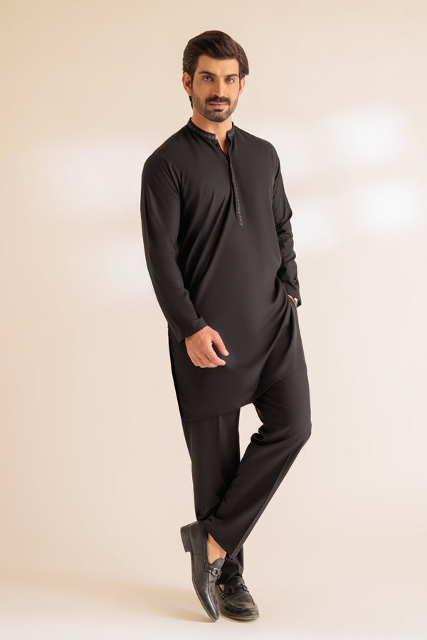 BLACK-RIB DOBBY-KURTA PAJAMA TROUSER - (KSS24-010)