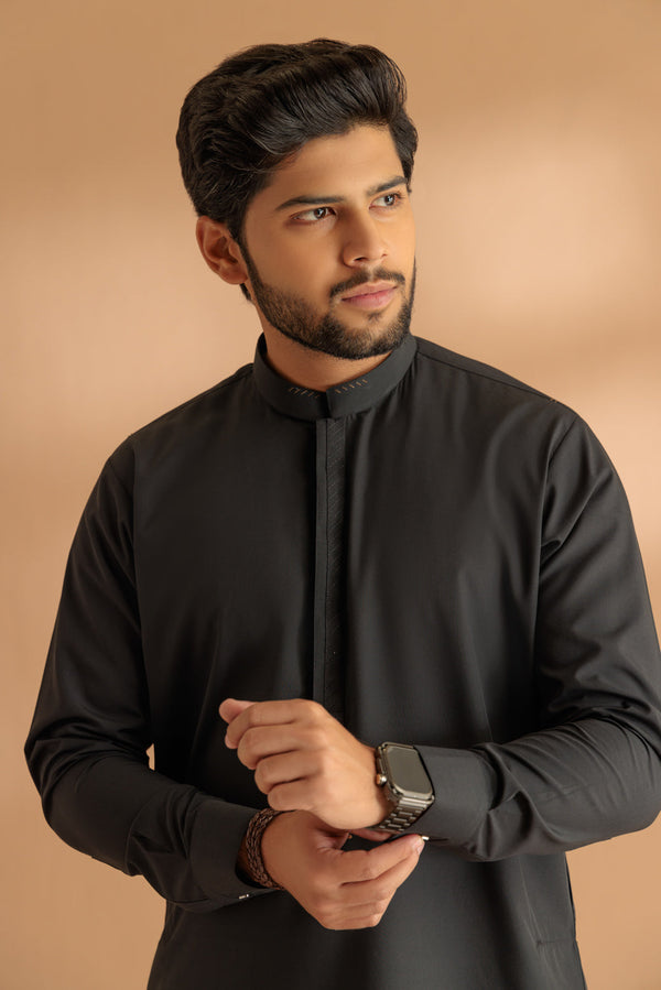 BLACK-RIB DOBBY-KURTA PAJAMA TROUSER - (KSS24-032)