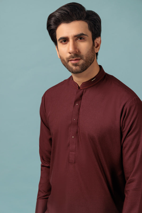 MAROON-BLENDED-KURTA PAJAMA TROUSER - (KSW23-016)