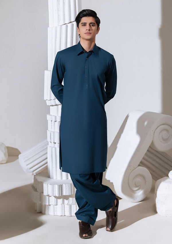 D-Teal-Cotton Fancy-Kurta Shalwar - (M25KSS1008)