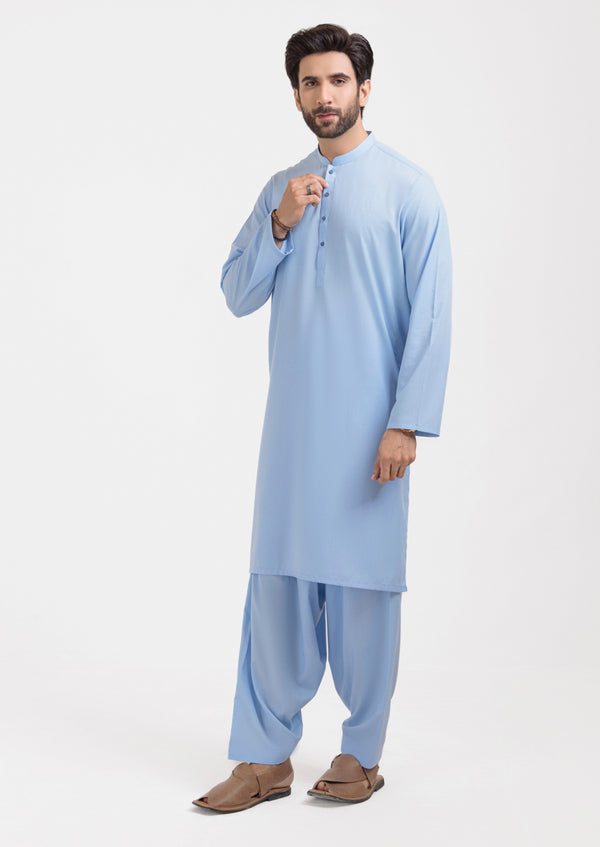 Sky-Blue-Blended-Kurta Shalwar - (M25KSS1017)