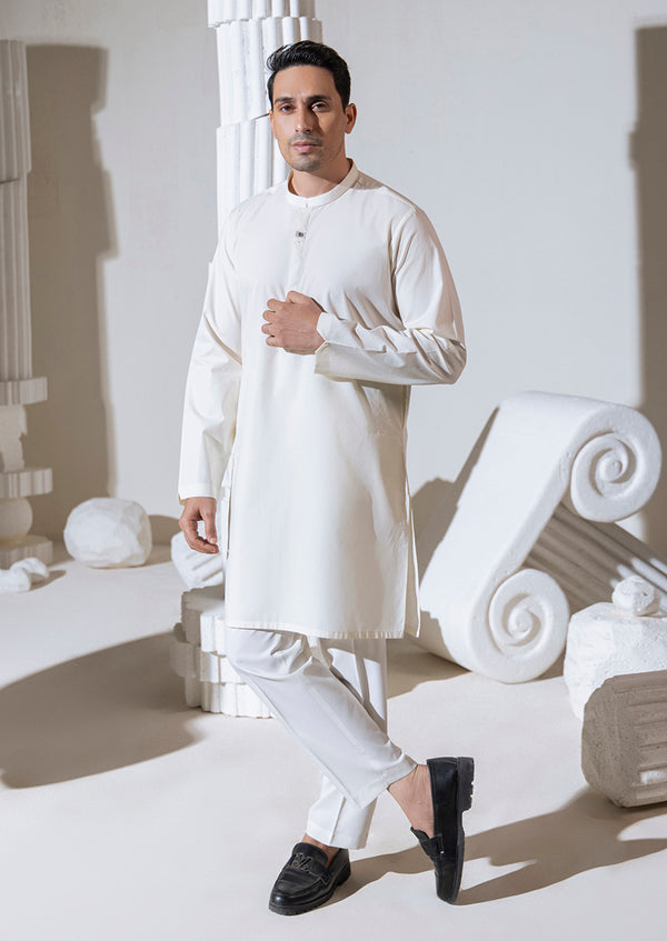 O-White-Cotton Dobby-Kurta - (M25KUS1003)