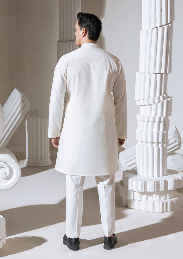 O-White-Cotton Dobby-Kurta - (M25KUS1003)