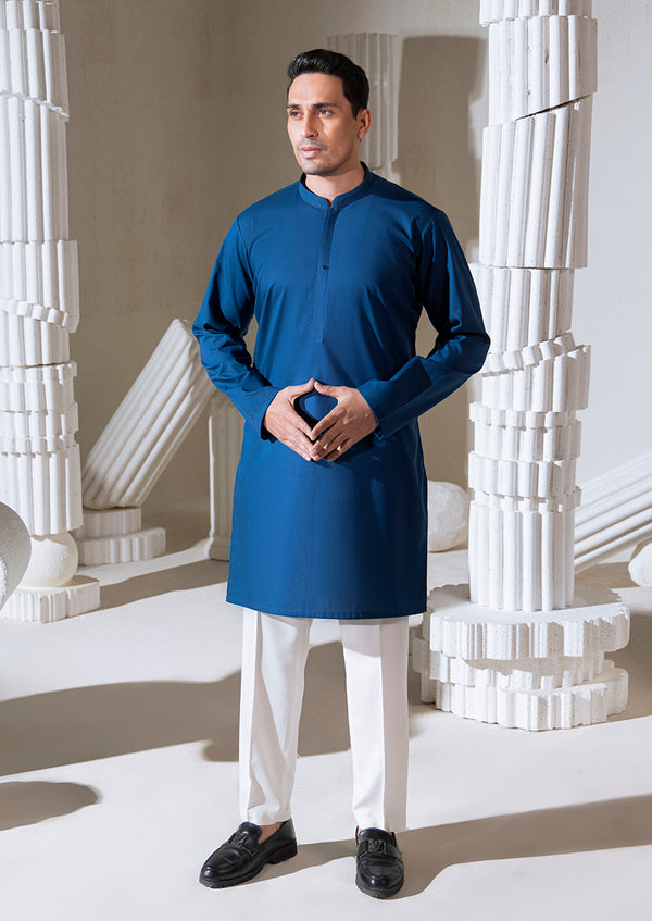 N-Blue-Cotton Dobby-Kurta - (M25KUS1004)