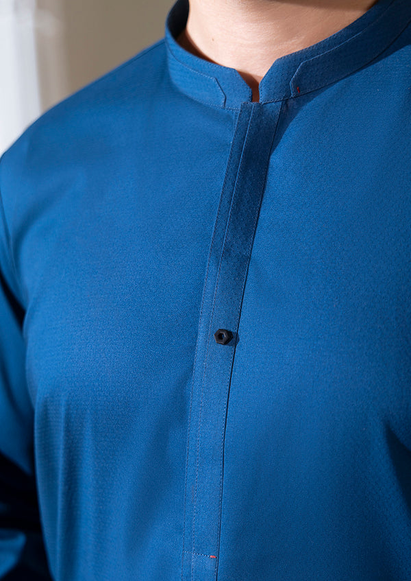 N-Blue-Cotton Dobby-Kurta - (M25KUS1004)