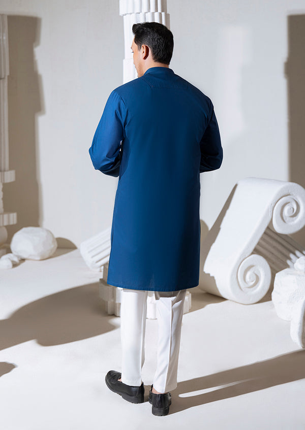N-Blue-Cotton Dobby-Kurta - (M25KUS1004)