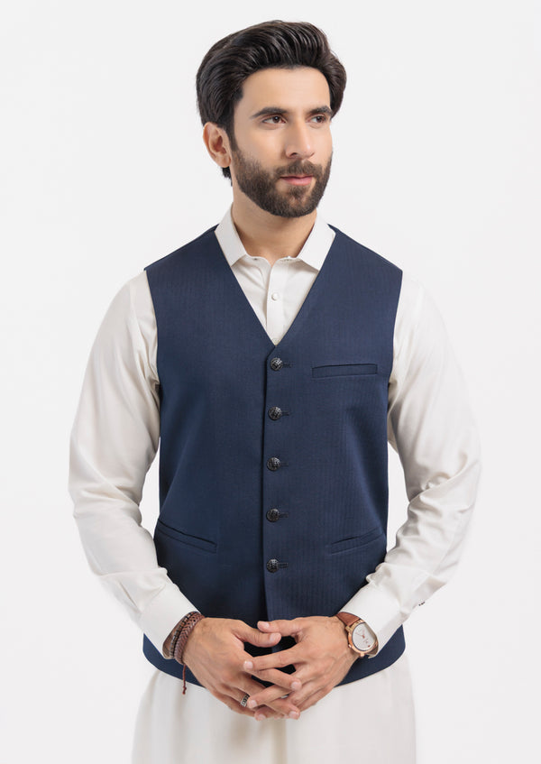 N-Blue-Blended-Waist Coat - (M25WCS1002)